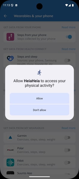 Allow step data